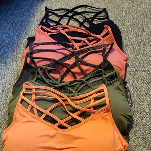 5 New Women's Strappy Sports Bras - Black, Pink, Green, Orange Plus Sz 1x/2x